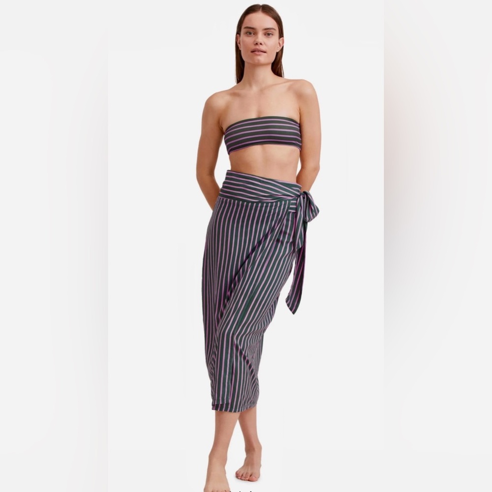 NWT! Au Naturel Gottex Resort pink/green stripe long sarong skirt swim cover up